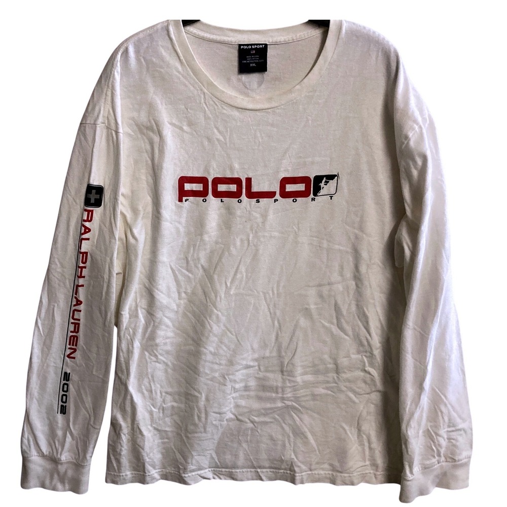 Vintage Polo Sport Ralph Lauren 2002 Long Sleeve Shirt White XXL Cotton Graphic